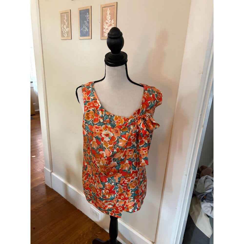 J.Crew 100% Silk Floral Sleeveless Blouse with Bow Detail – Size 2